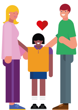 couple with a young girl - young family with heart illustration